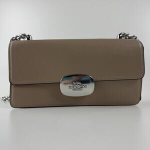 Coach Crossbody Bag Womens Small Beige Leather Chain Strap Pushlock Purse
